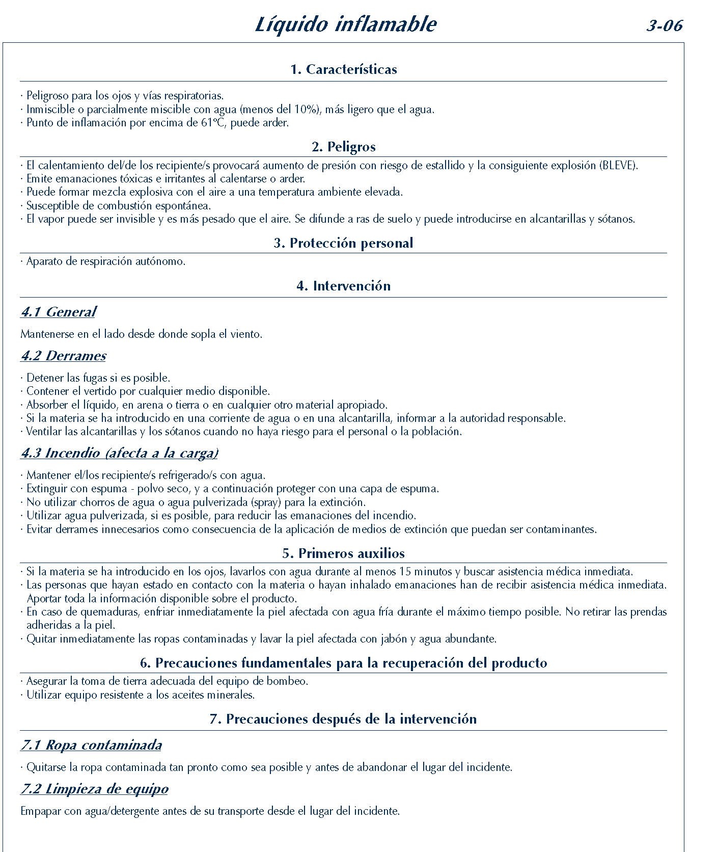 152 FICHA 3-06 LIQUIDO INFLAMABLE FICHAS EMERGENCIA